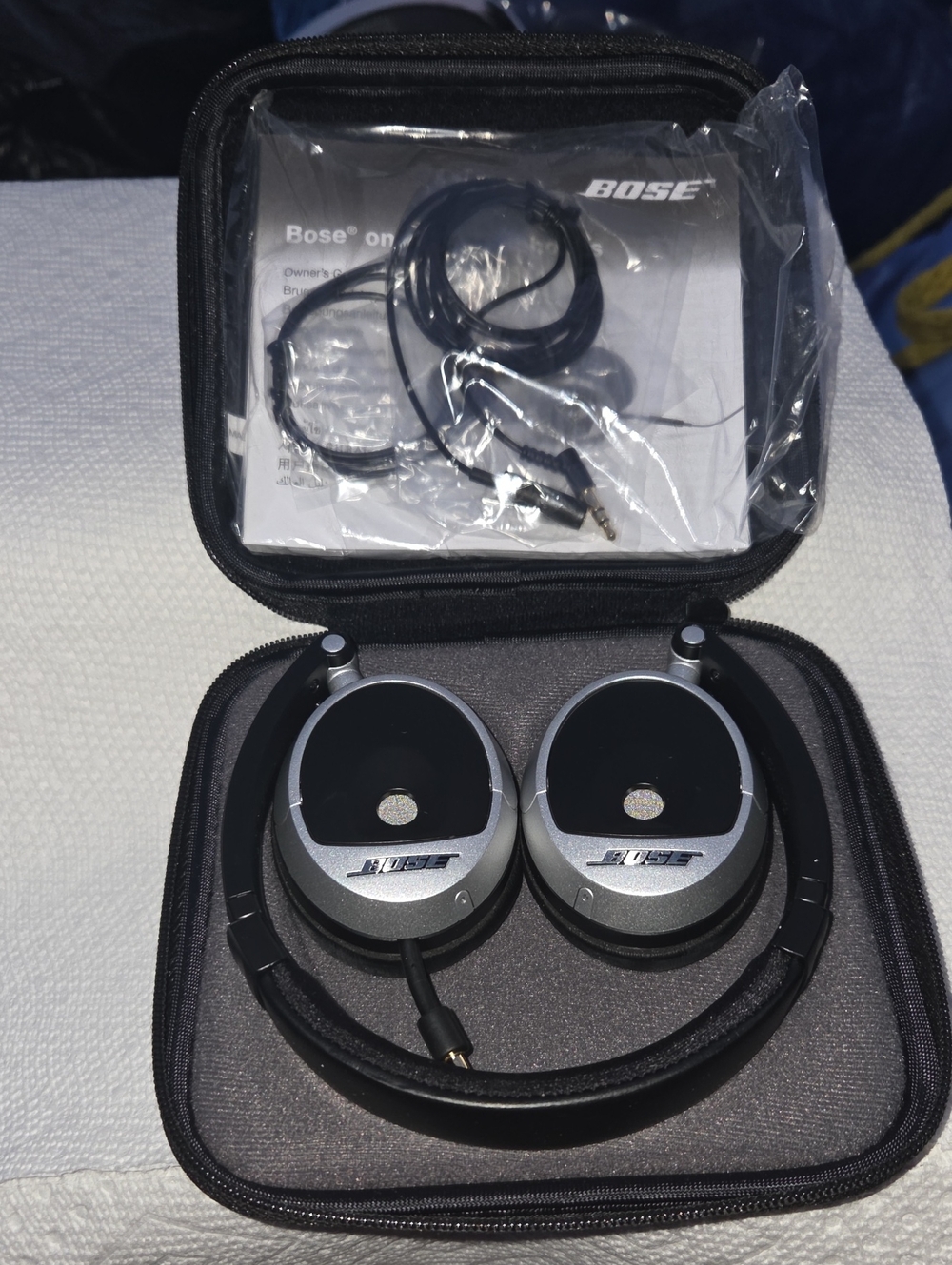 Bose Silver and Black On-Ear Headphones with Travel Case